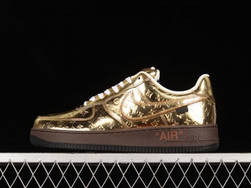 LV x Nike Air Force 1 07 Low Black Metallic Gold Brown IA9VGO