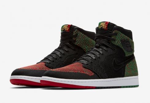 Air Jordan 1 Retro High Flyknit BHM Black Lucid Green University Red-Black AA2426-026