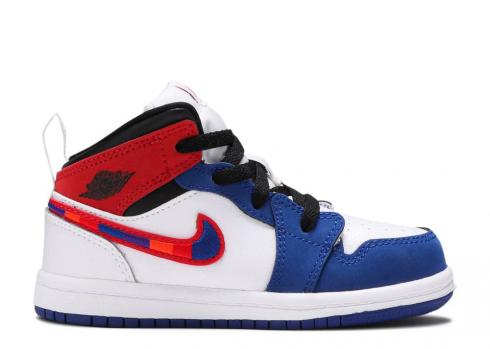 Air Jordan 1 Mid Se Td Multicolored Swoosh Rush Blue White University Red BQ6933-146