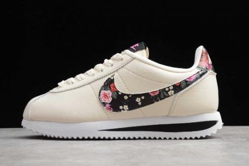 2019 Womens Nike Cortez Basic Vintage Floral Pale Ivory Pink Tint Black BQ5297 100