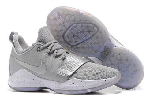 Nike Zoom PG 1 Paul George Men Basketball Shoes Silver Grey All White  878628 - Sepsale