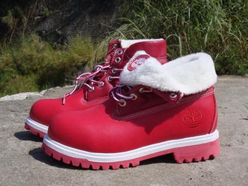 red and white timberland boots