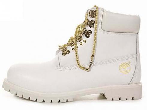 white timberlands gold chain laces