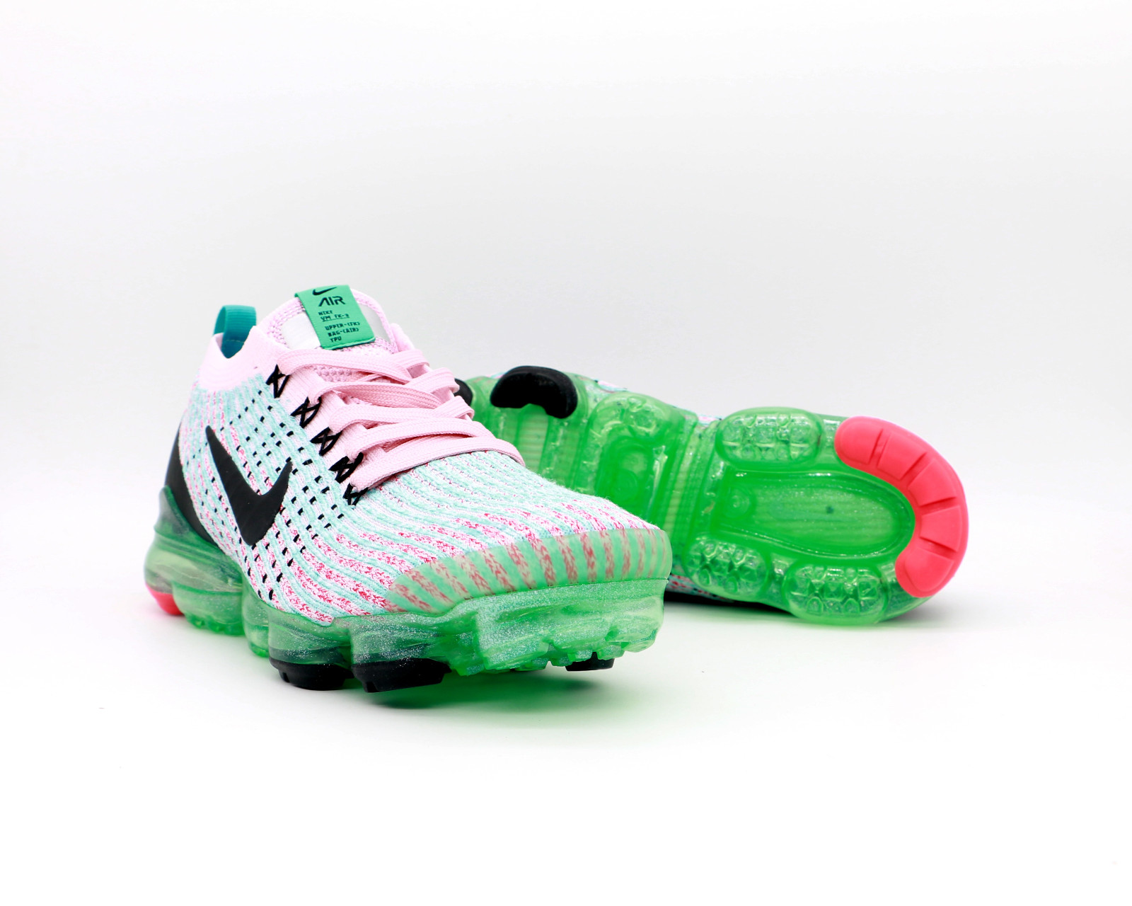 Nike Air VaporMax Flyknit 3 Pink Black Green Running Shoes AJ6900-500 - Sepsale