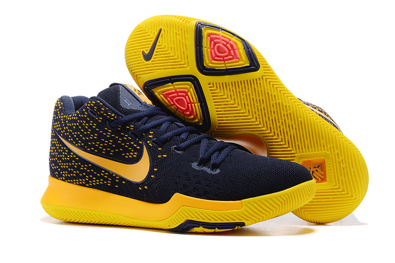 Nike Zoom Kyrie III 3 Flyknit deep blue yellow Men Basketball Shoes ...